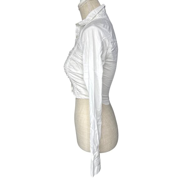 Urban Outfitters White Ruched Long Sleeve Button-Up Crop Shirt XS - Picture 2 of 8